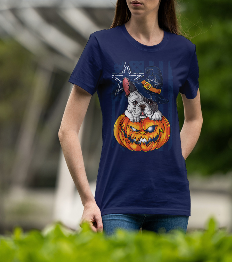 Hlw Bulldog Halloween Dallas Cowboys Pumpkin Wizard Hat T-Shirt