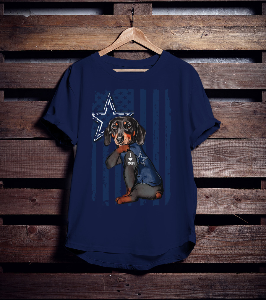 Dachshund I Love Mom Dallas Cowboys Star Flag T-Shirt