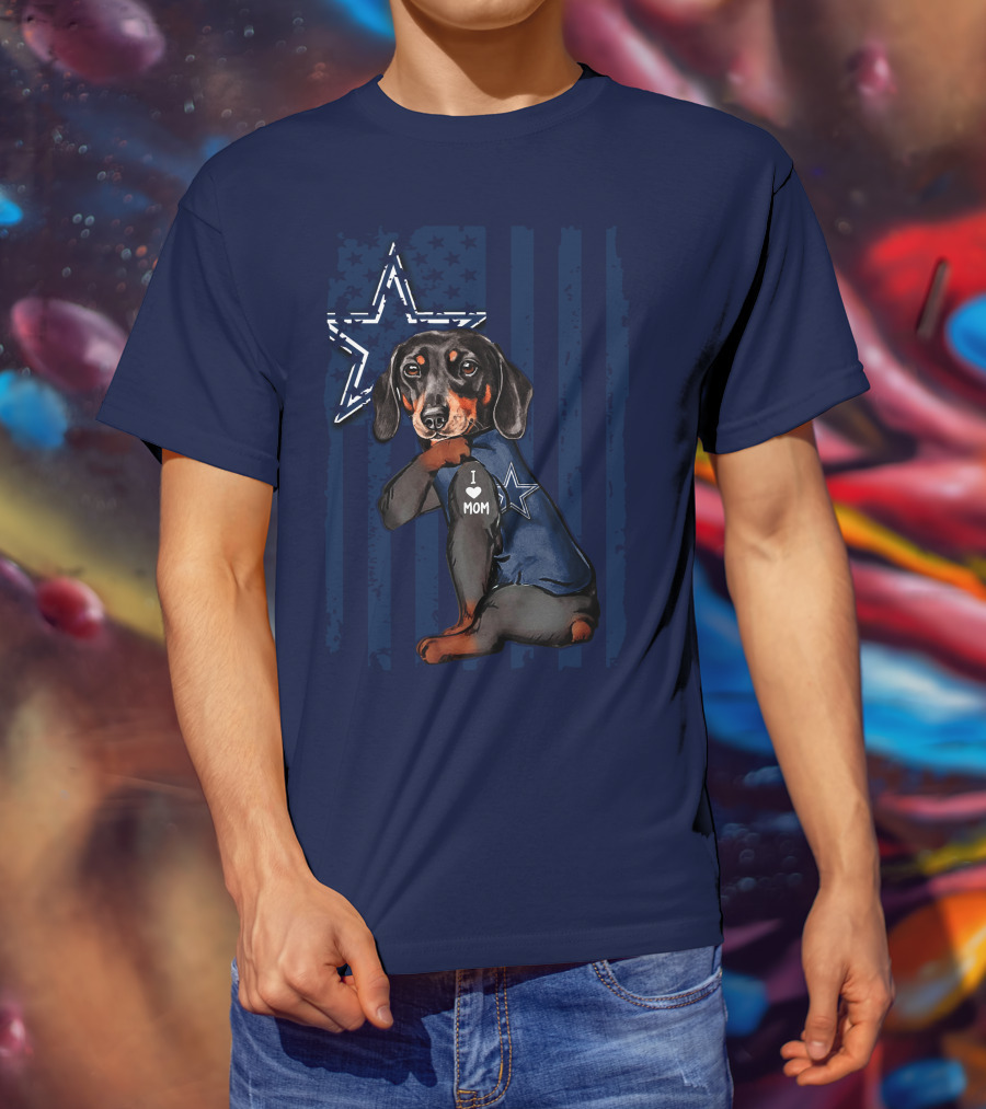 Dachshund I Love Mom Dallas Cowboys Star Flag T-Shirt