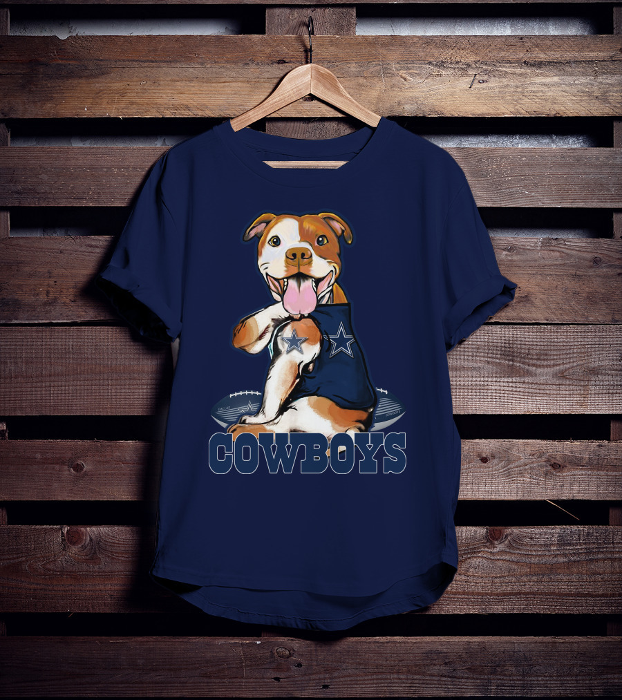 Pittbull Dallas Cowboys Pitbull Wearing Cowboys Jersey With Footballs T-Shirt