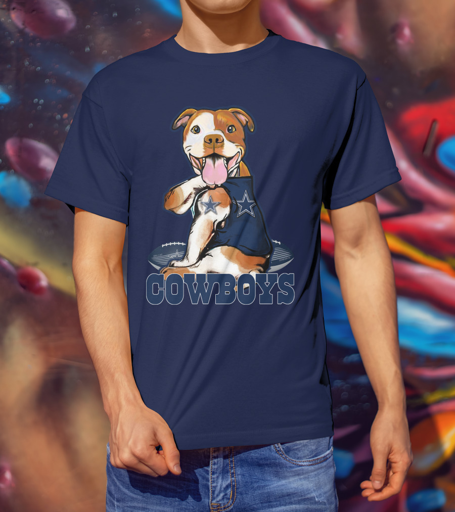 Pittbull Dallas Cowboys Pitbull Wearing Cowboys Jersey With Footballs T-Shirt