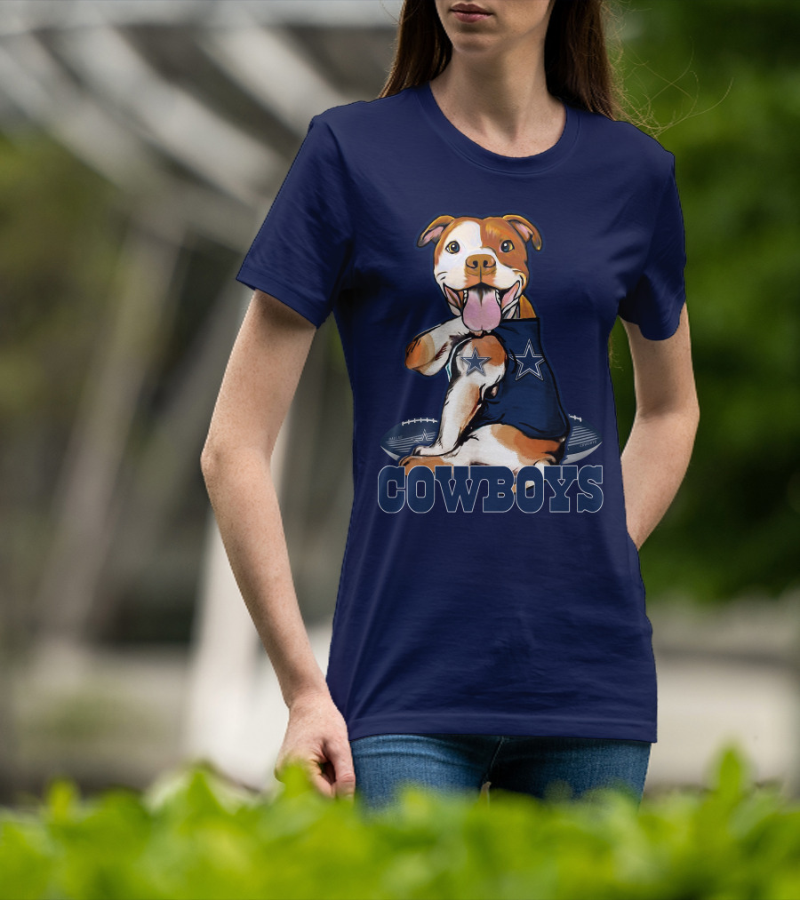 Pittbull Dallas Cowboys Pitbull Wearing Cowboys Jersey With Footballs T-Shirt