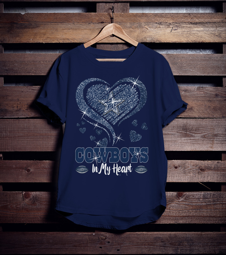 COWBOYS In My Heart Dallas Star And Glitter Hearts T-Shirt