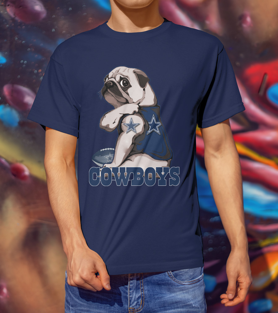 Pug In Dallas Cowboys Star Jersey With Football T-Shirt