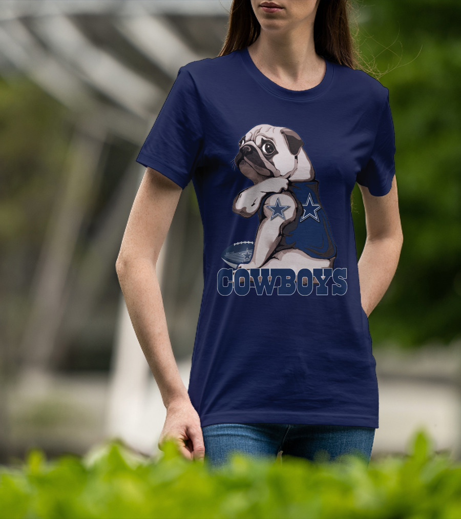 Pug In Dallas Cowboys Star Jersey With Football T-Shirt