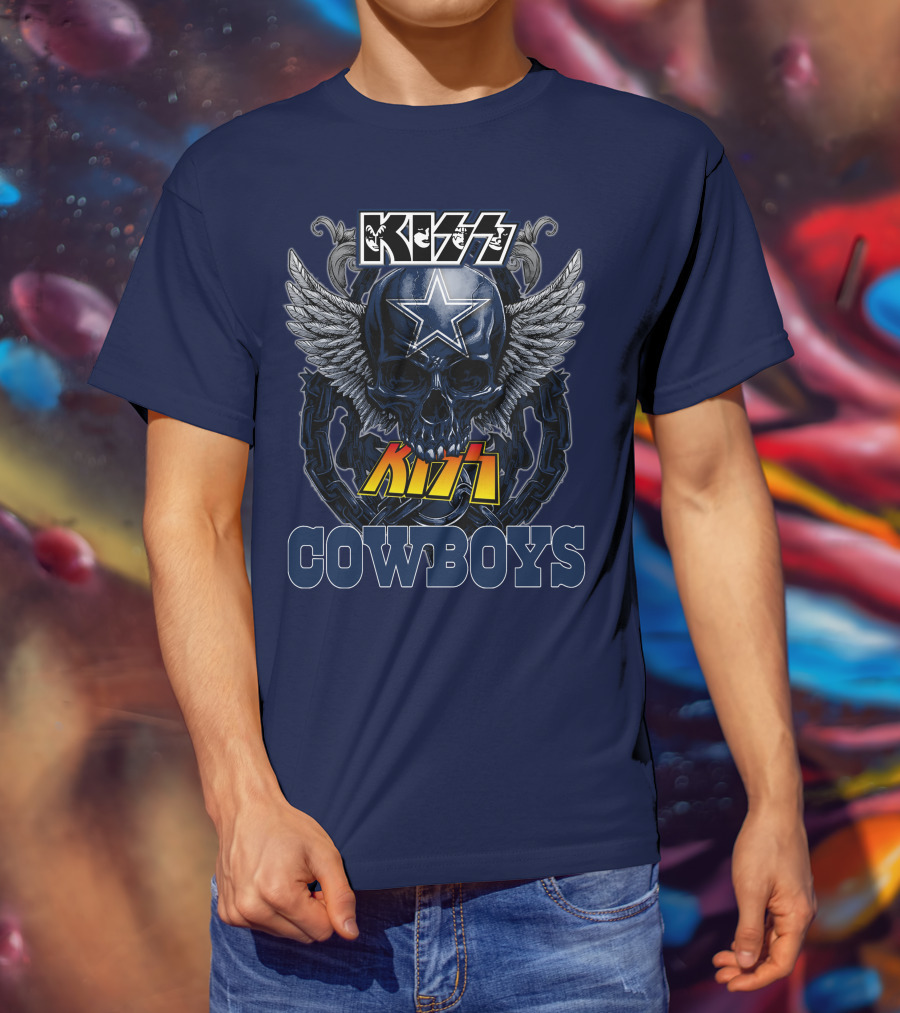 KISS Dallas Cowboys Skull With Star And Wings T-Shirt