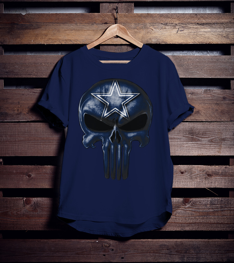 Skull Dallas Cowboys Star Logo Navy Background T-Shirt