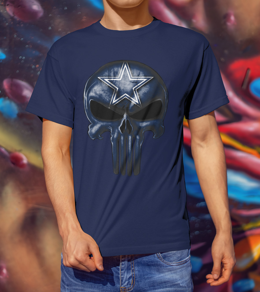 Skull Dallas Cowboys Star Logo Navy Background T-Shirt