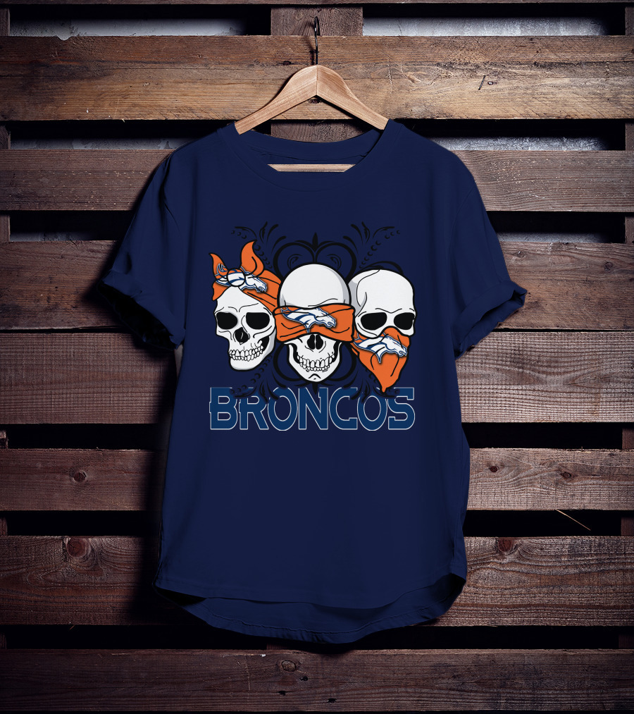 Broncos 3 Skull Bandana Denver Fans T-Shirt