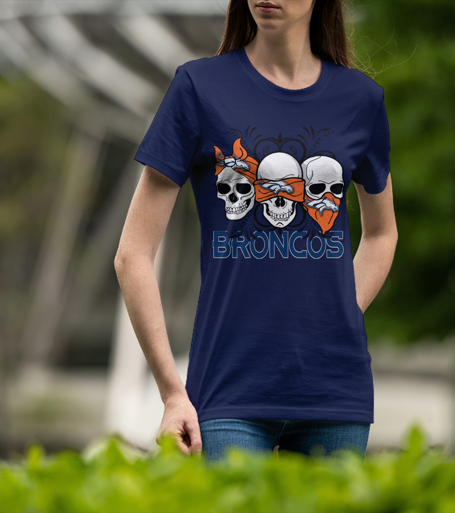 Broncos 3 Skull Bandana Denver Fans T-Shirt