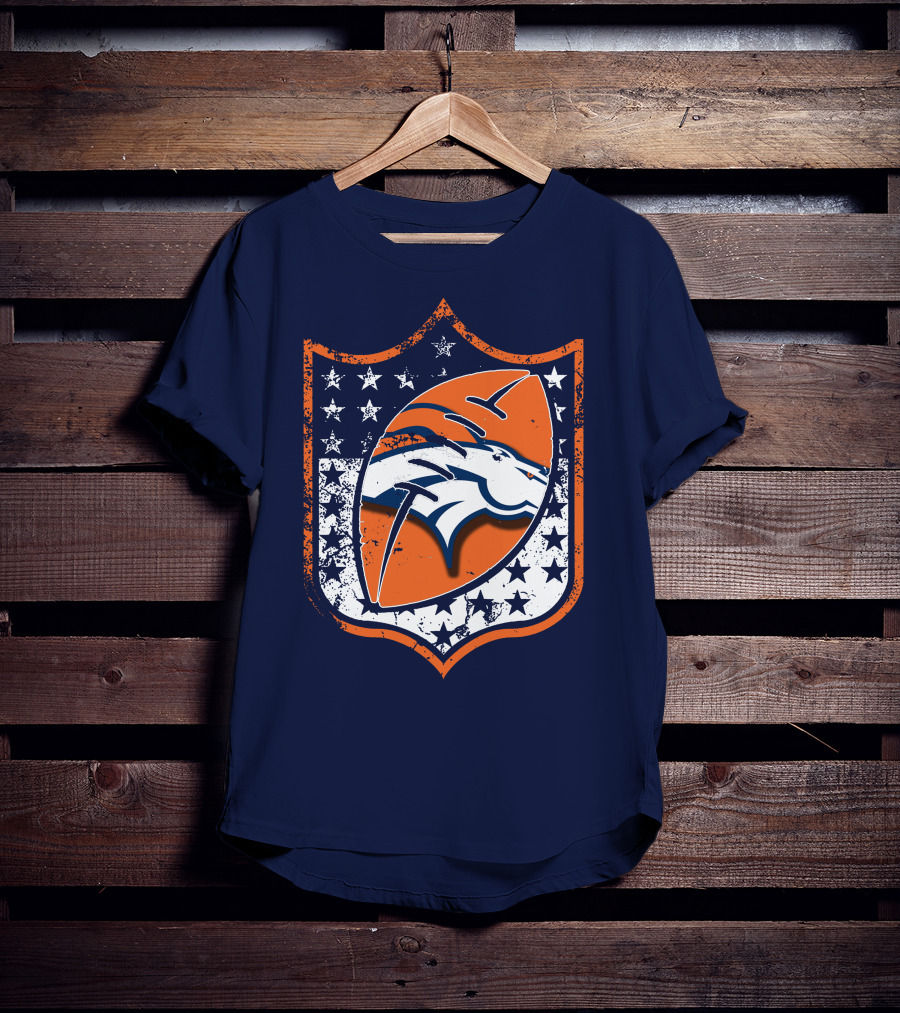 Denver Broncos Vintage Logo With Stars And Orange Shield T-Shirt