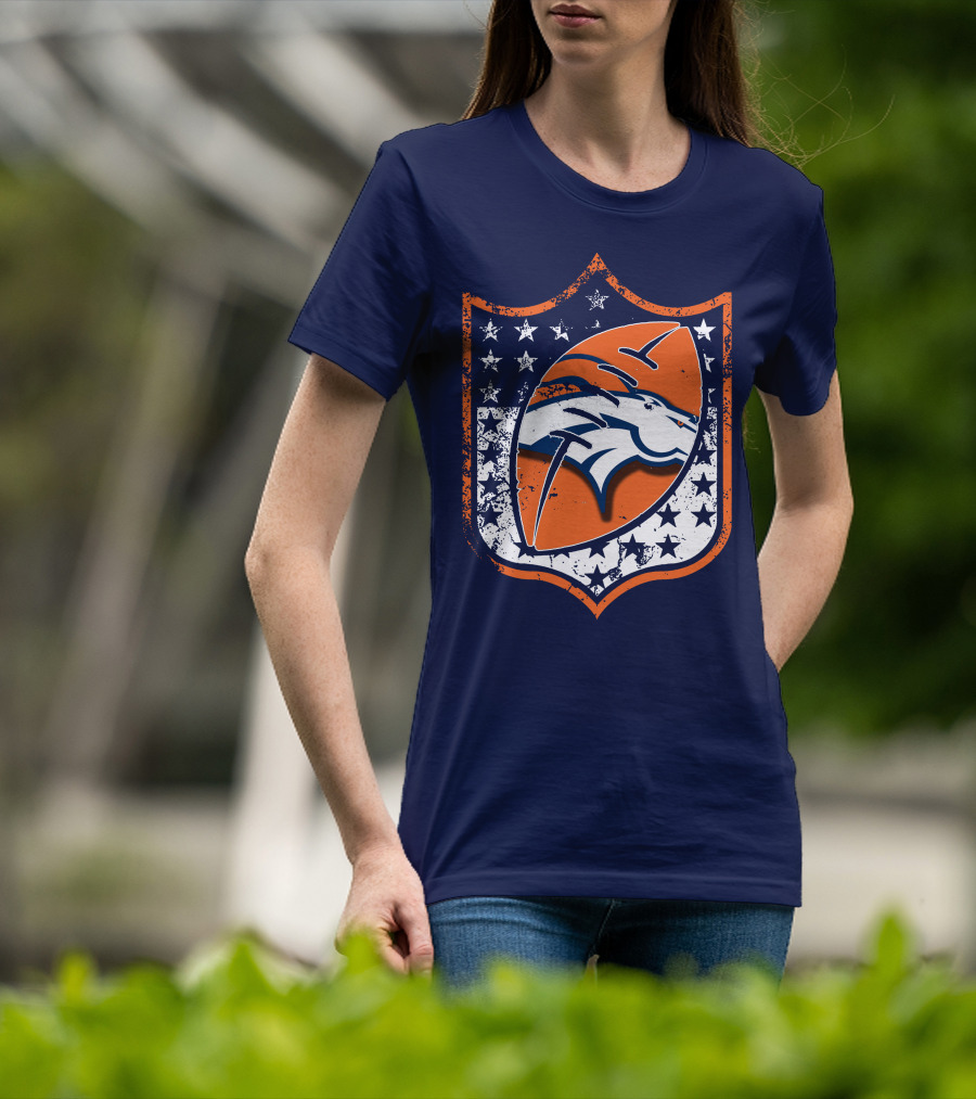 Denver Broncos Vintage Logo With Stars And Orange Shield T-Shirt