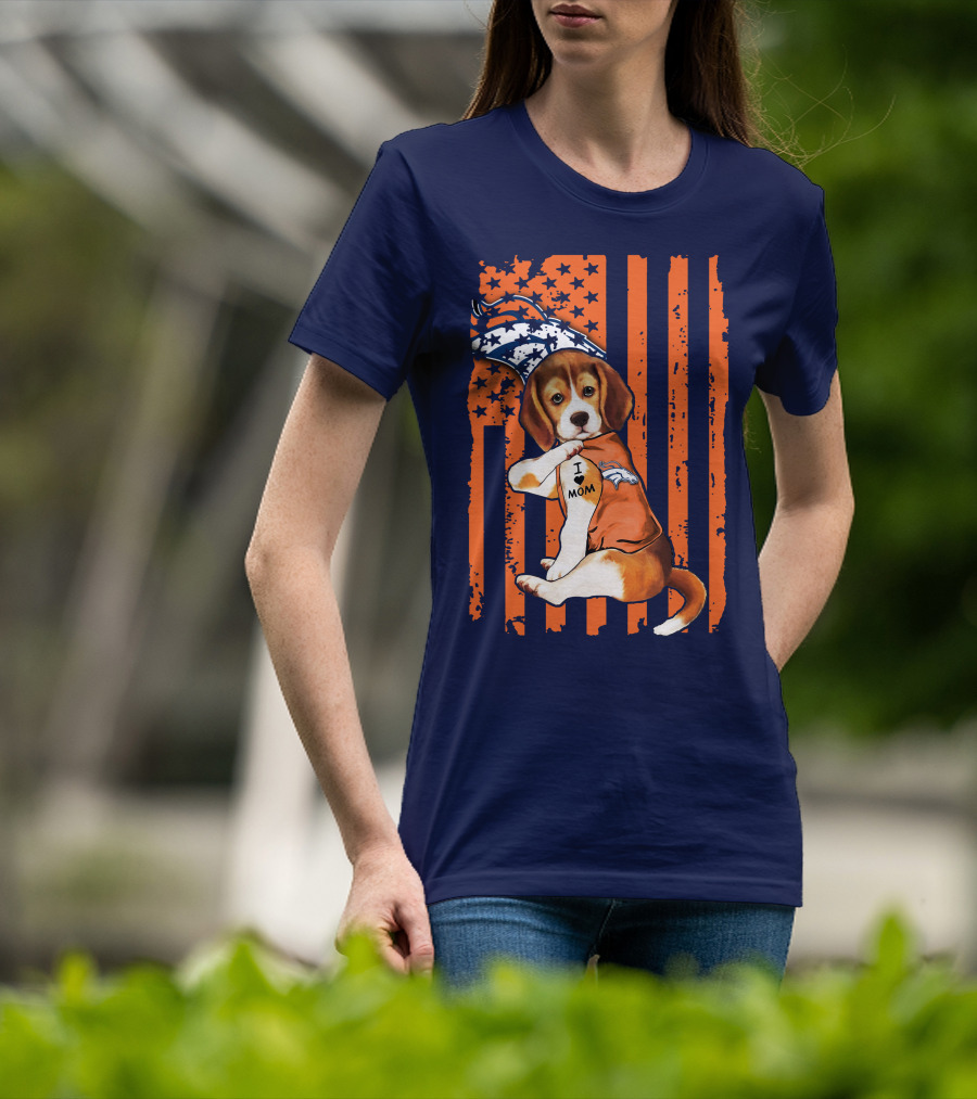 Beagle I Love Mom Denver Broncos T-Shirt