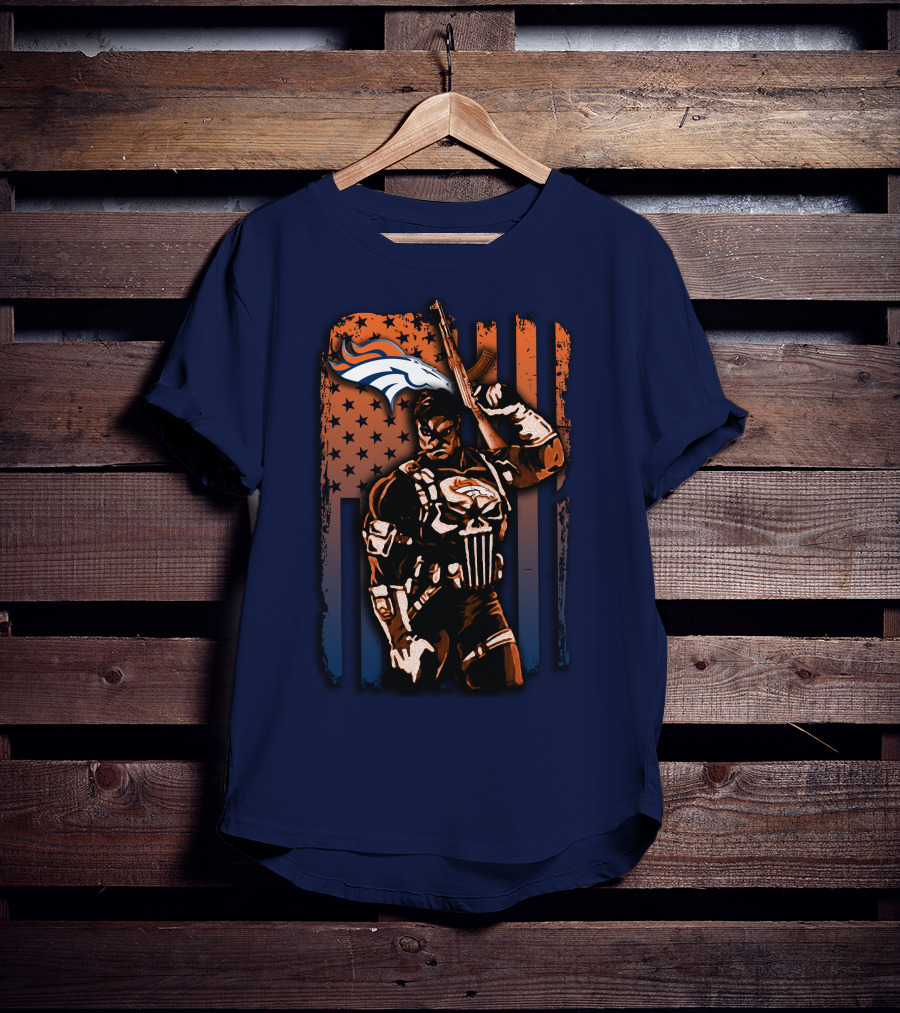 Denver Broncos Punisher Style Patriot T-Shirt
