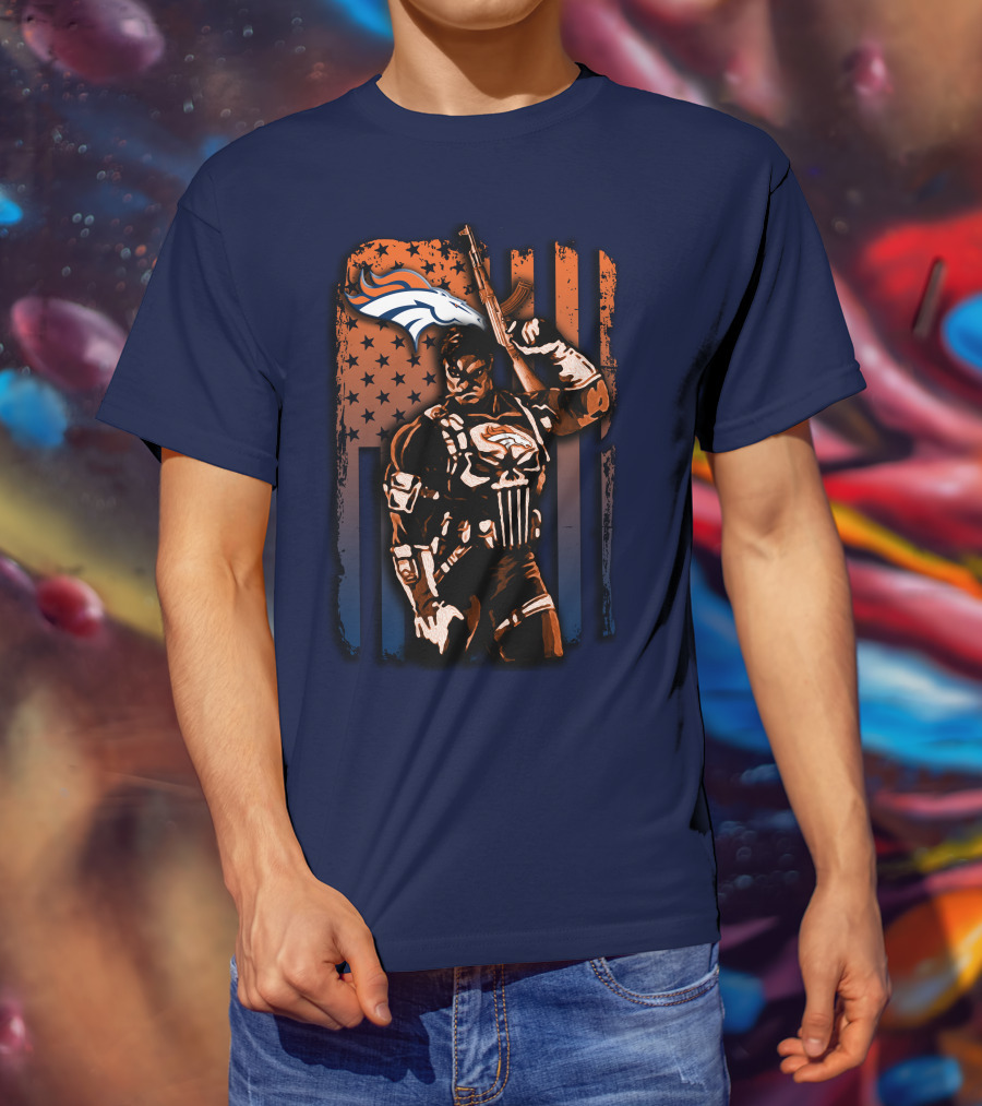 Denver Broncos Punisher Style Patriot T-Shirt