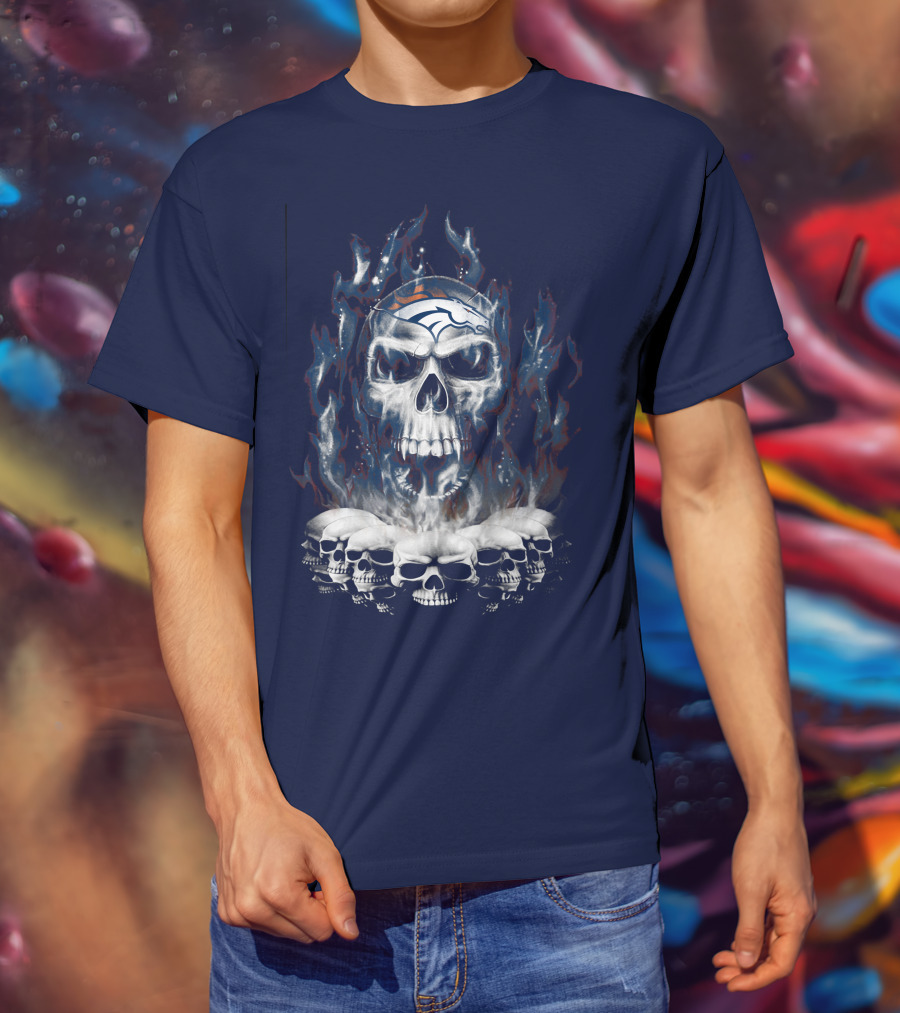Denver Broncos Flaming Skull T-Shirt
