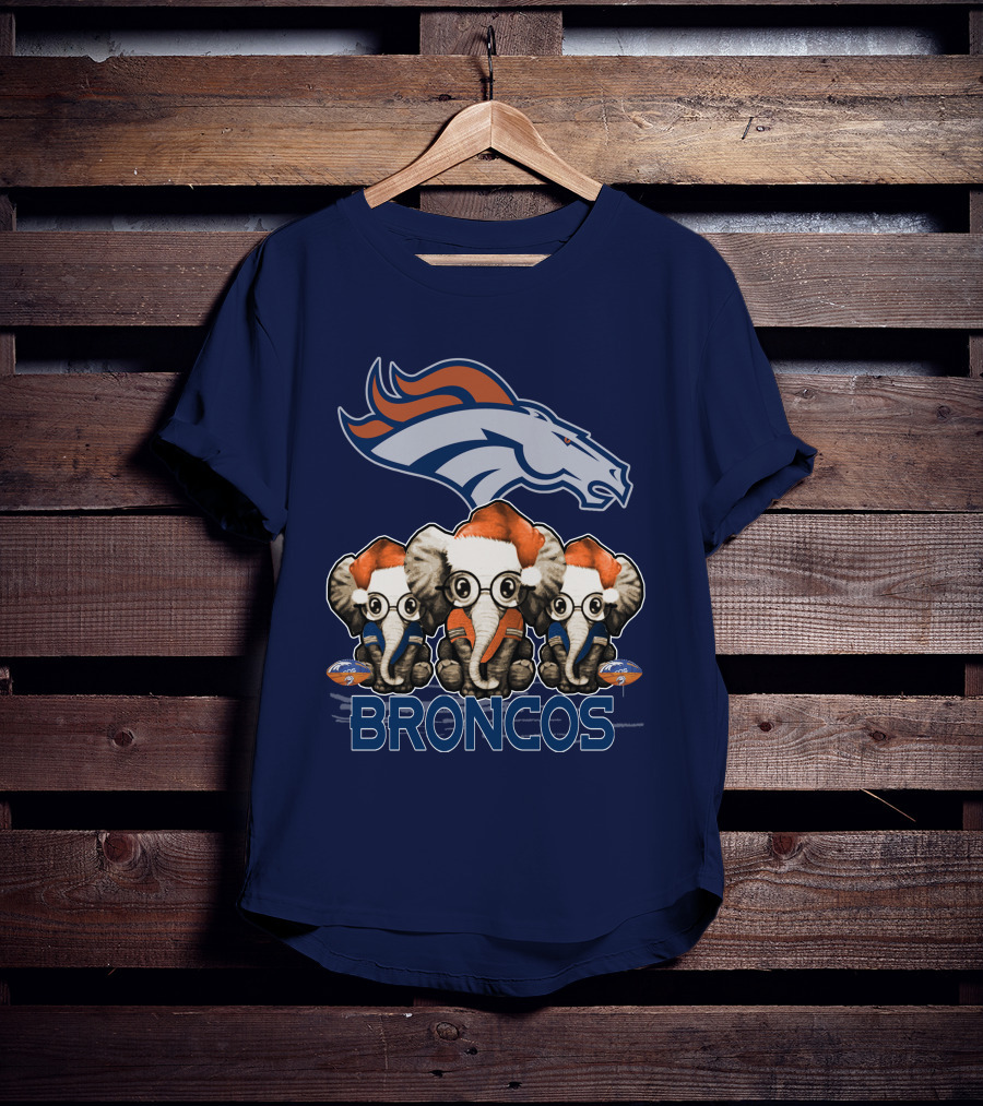Elephan Christmas Denver Broncos Santa Hats Sporting Team Spirit T-Shirt