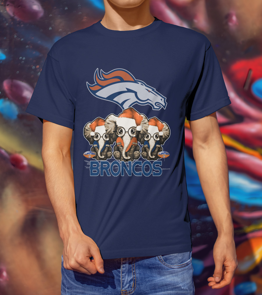 Elephan Christmas Denver Broncos Santa Hats Sporting Team Spirit T-Shirt