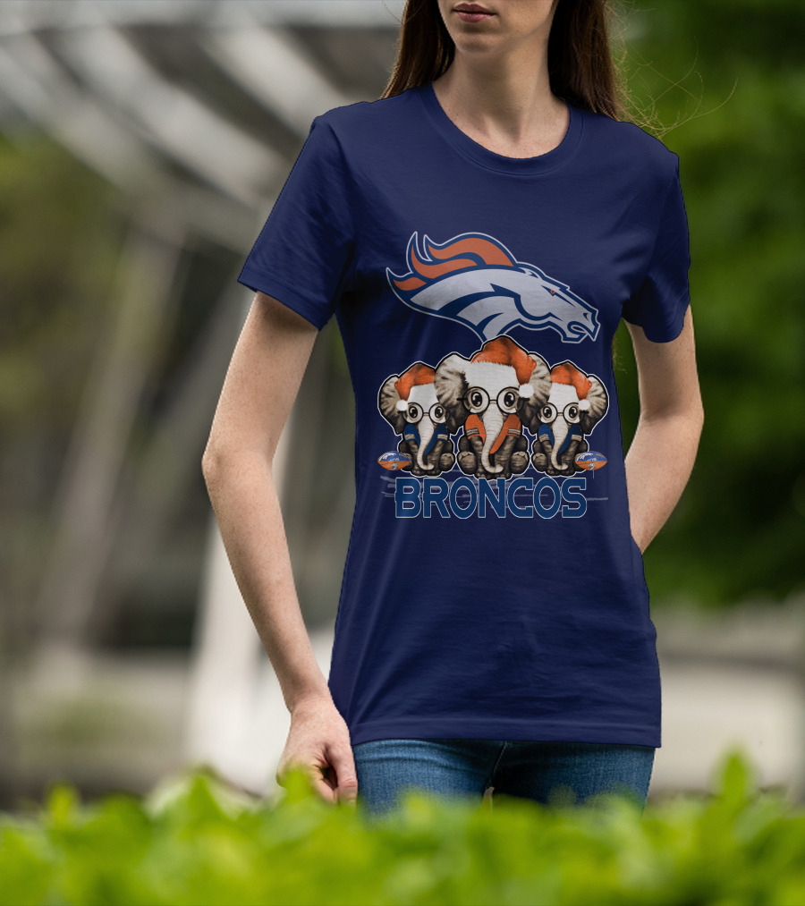 Elephan Christmas Denver Broncos Santa Hats Sporting Team Spirit T-Shirt