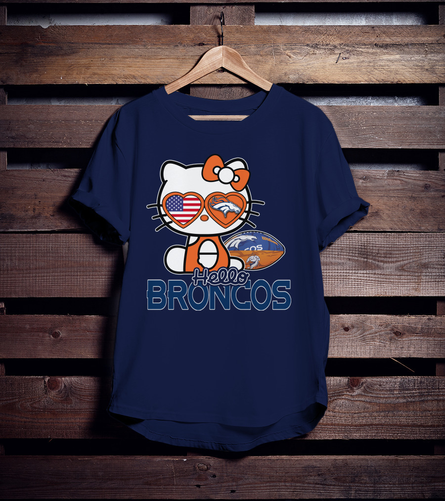 Hellokitty Broncos Usa Heart Football T-Shirt