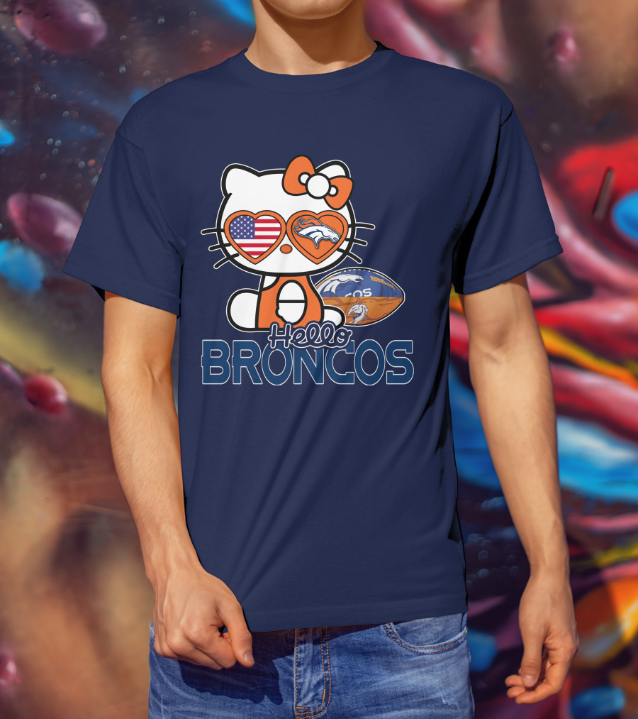 Hellokitty Broncos Usa Heart Football T-Shirt