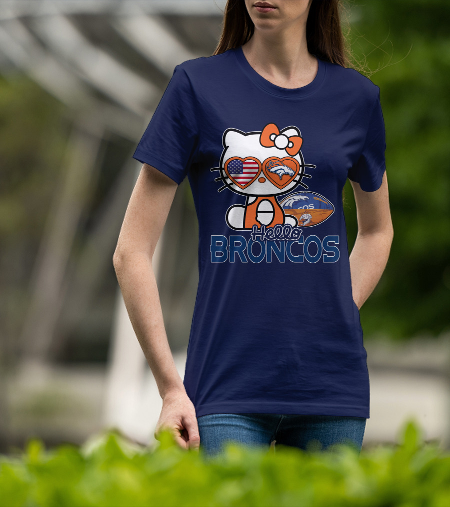 Hellokitty Broncos Usa Heart Football T-Shirt