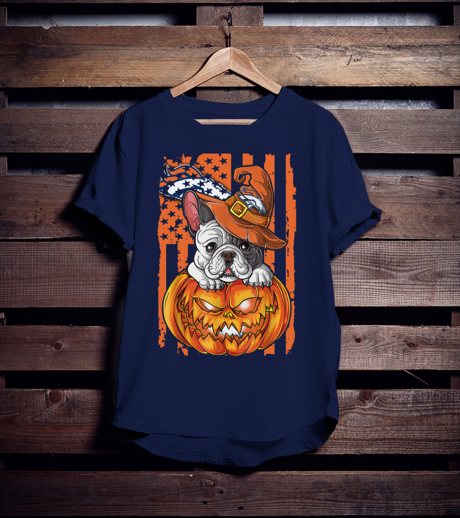 Hlw Bulldog Halloween Pumpkin Denver Broncos T-Shirt