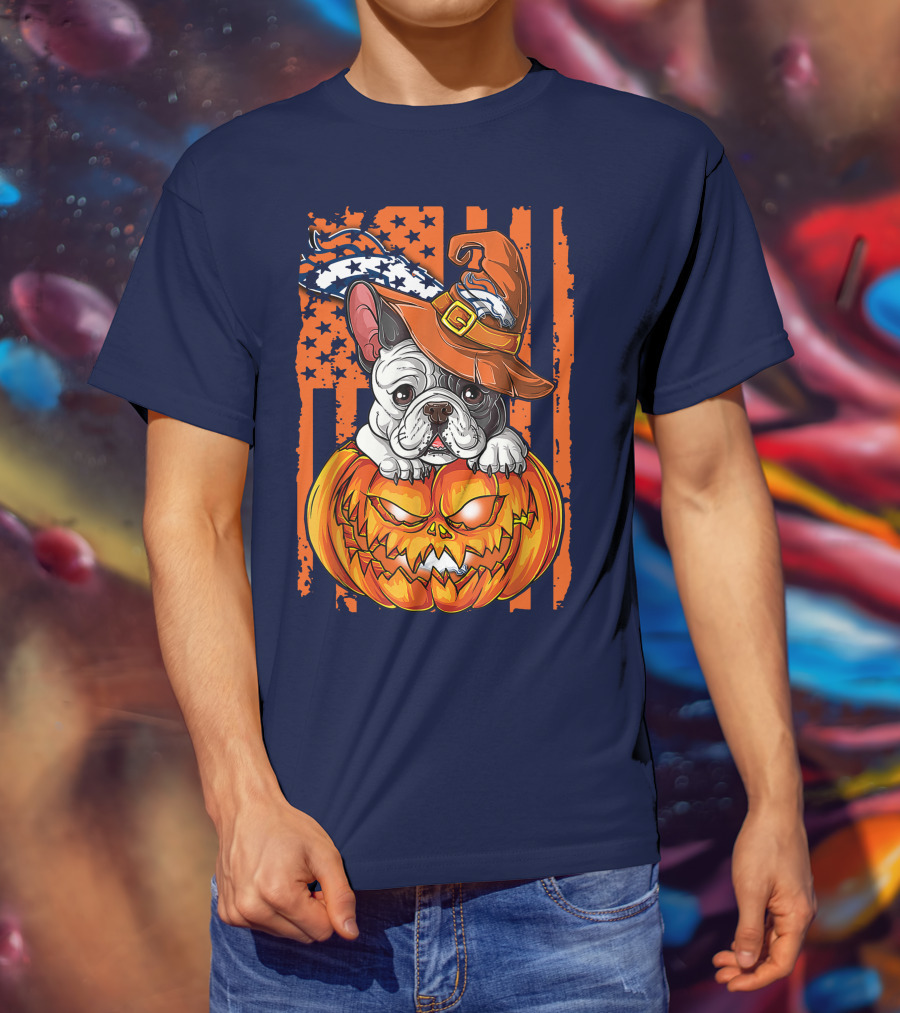 Hlw Bulldog Halloween Pumpkin Denver Broncos T-Shirt