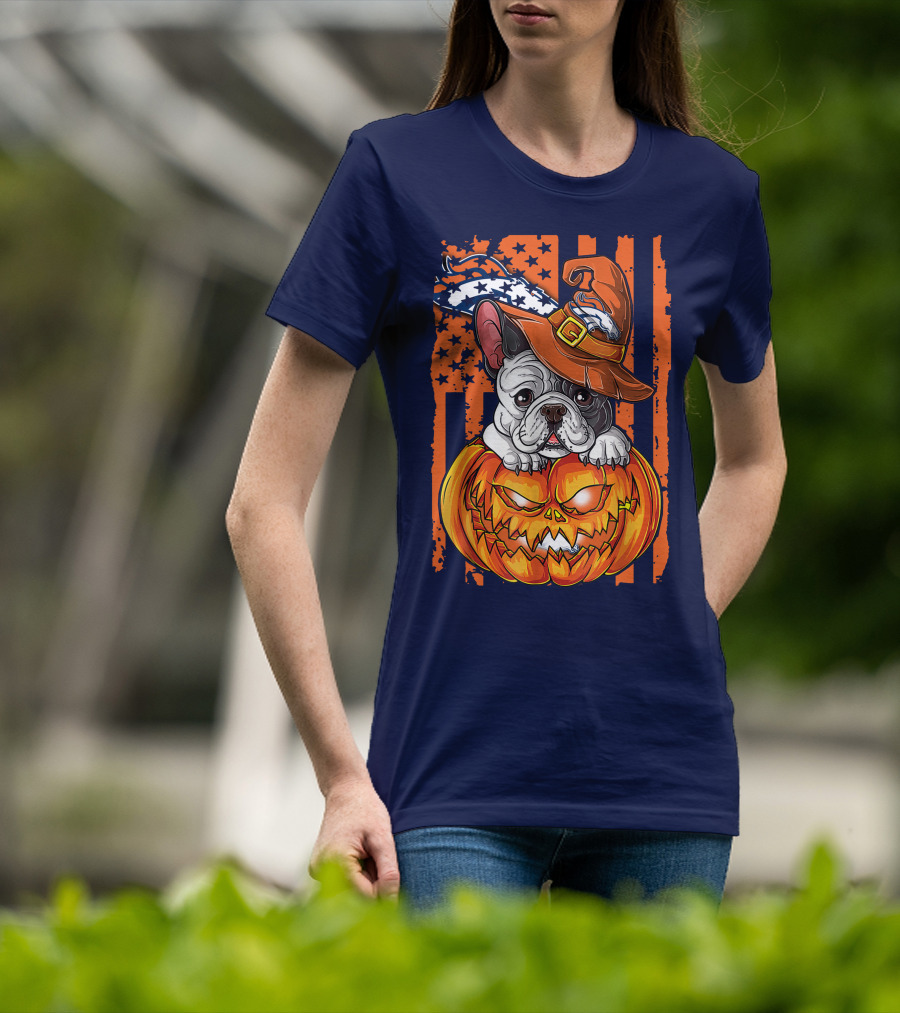 Hlw Bulldog Halloween Pumpkin Denver Broncos T-Shirt