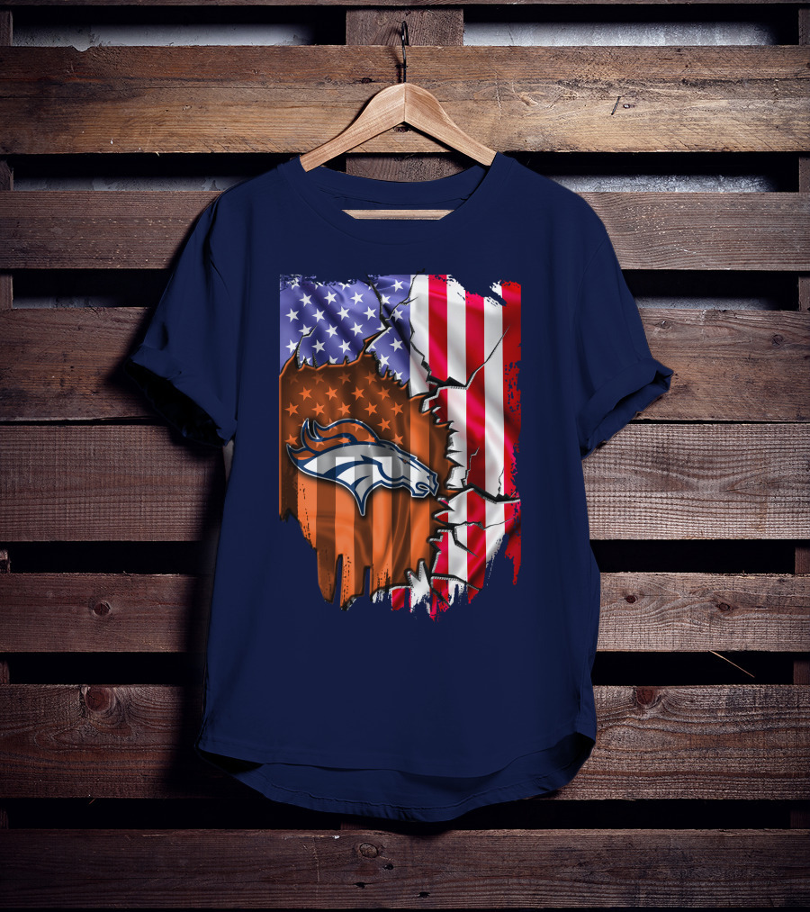 Flag V2 Denver Broncos American Flag Rip Style T-Shirt