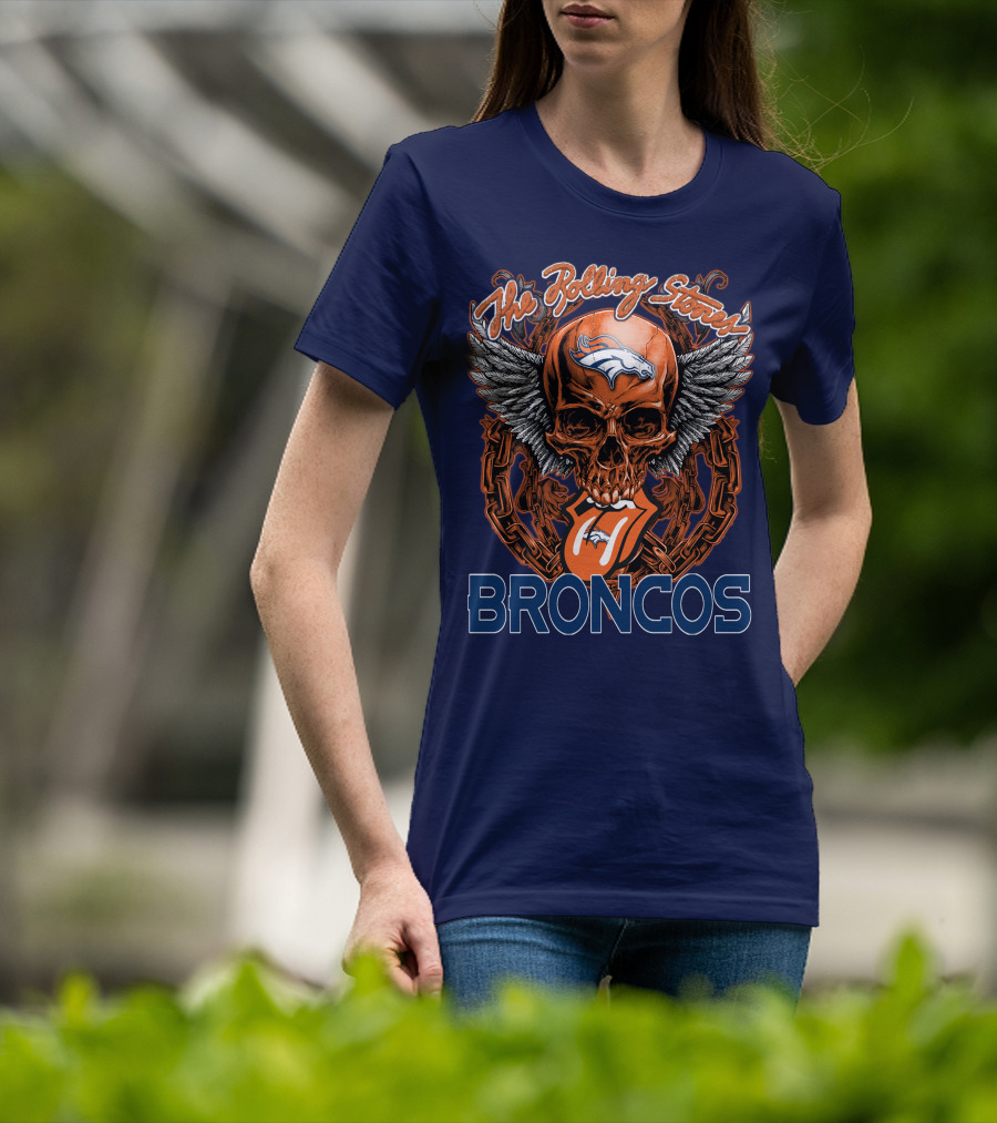 The Rolling Stones Broncos Winged Skull Denver Broncos Logo Tongue T-Shirt