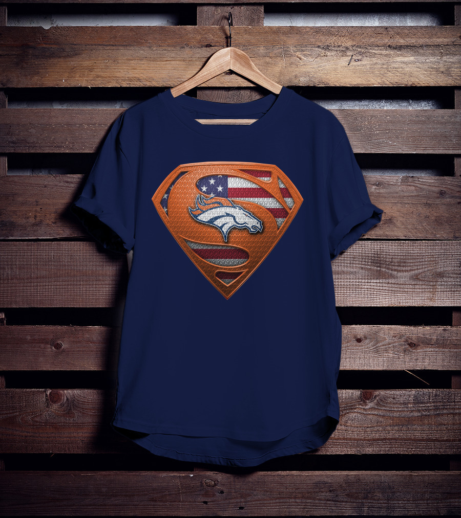 Denver Broncos Superhero Shield American Flag T-Shirt