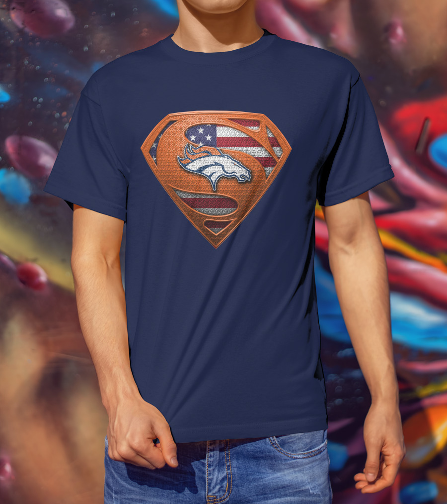 Denver Broncos Superhero Shield American Flag T-Shirt