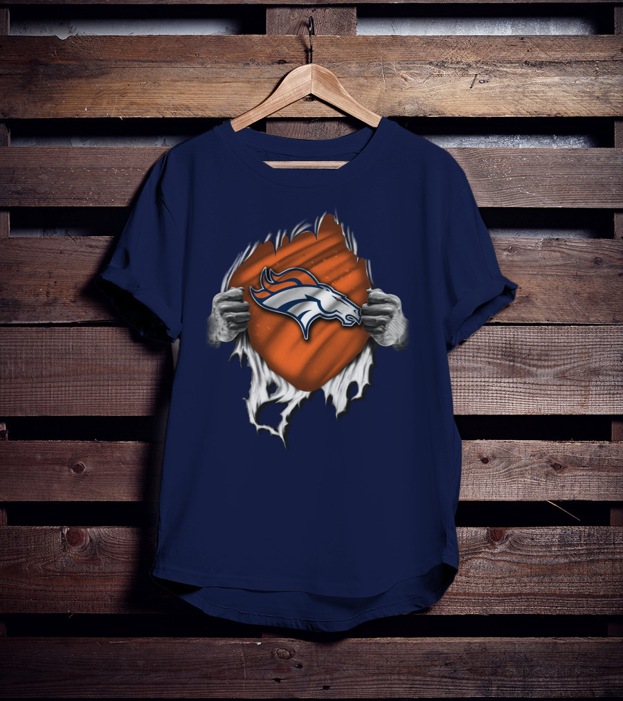 Torn V1 Denver Broncos Logo Hands Ripping T-Shirt