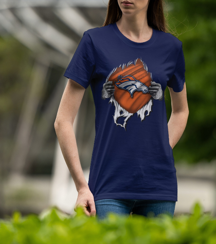 Torn V1 Denver Broncos Logo Hands Ripping T-Shirt