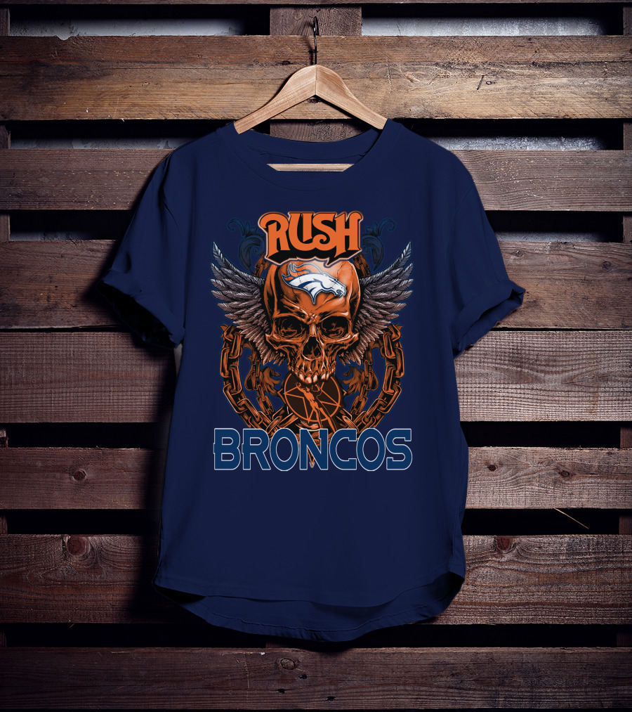 Rush Denver Broncos Skull Wings Chain T-Shirt