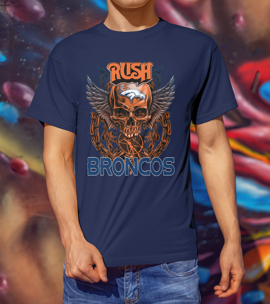 Rush Denver Broncos Skull Wings Chain T-Shirt