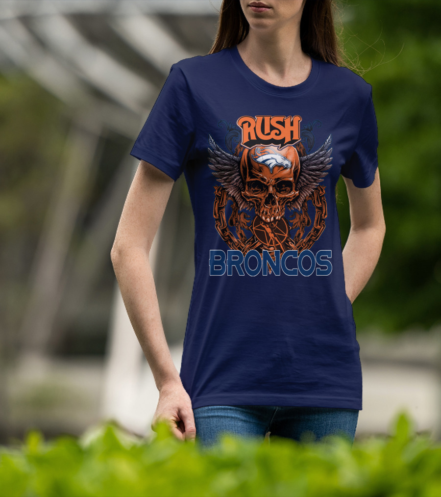 Rush Denver Broncos Skull Wings Chain T-Shirt