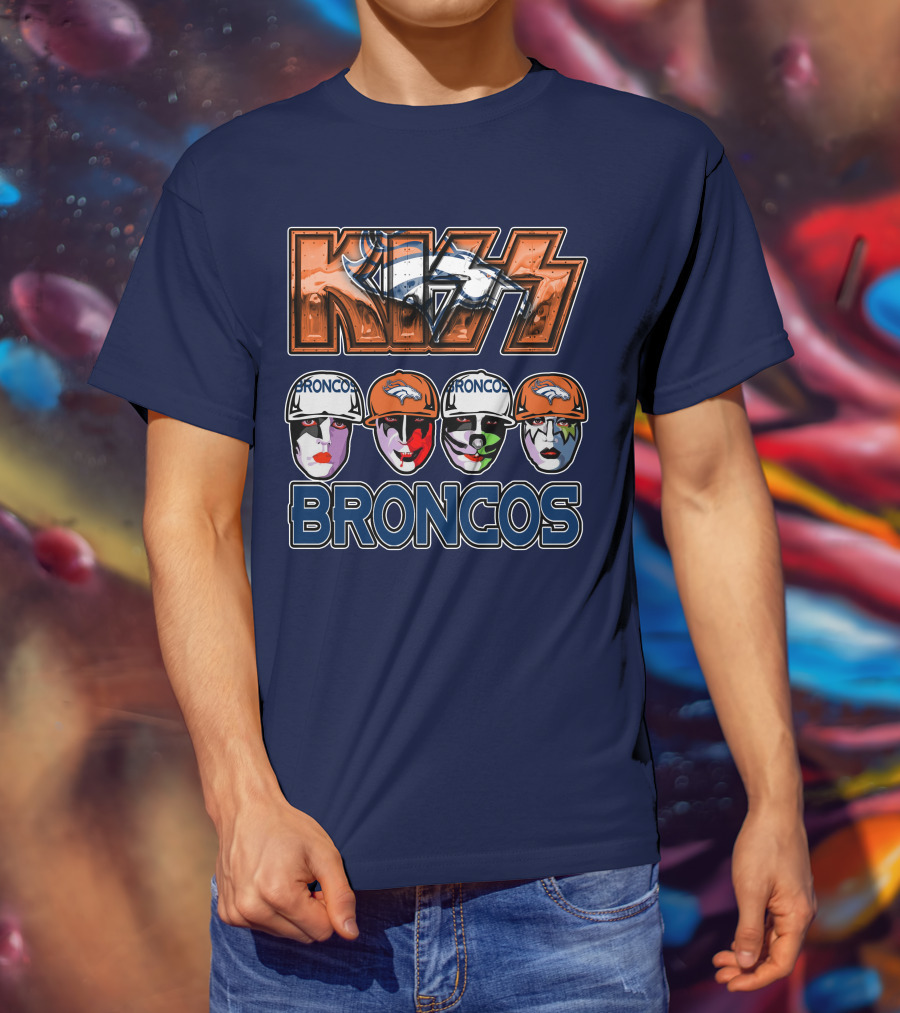 Kiss Denver Broncos Football Helmet Band Makeup T-Shirt