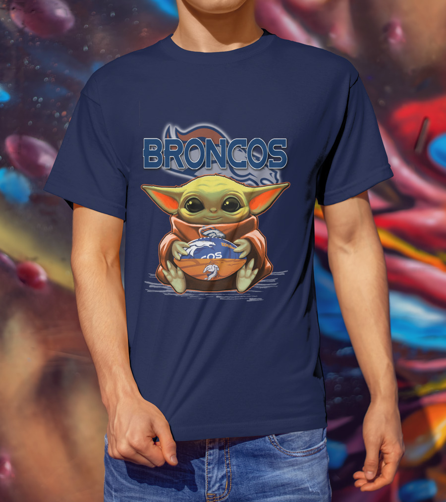 Yoda With Denver Broncos Football Baby Yoda Broncos T-Shirt