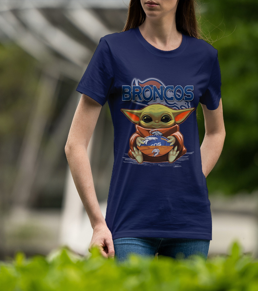 Yoda With Denver Broncos Football Baby Yoda Broncos T-Shirt