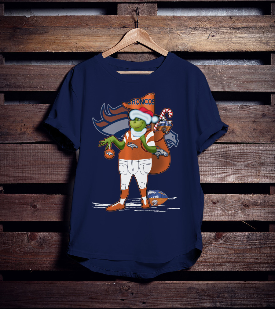 Grinchxmas Denver Broncos Holiday Football Theme T-Shirt