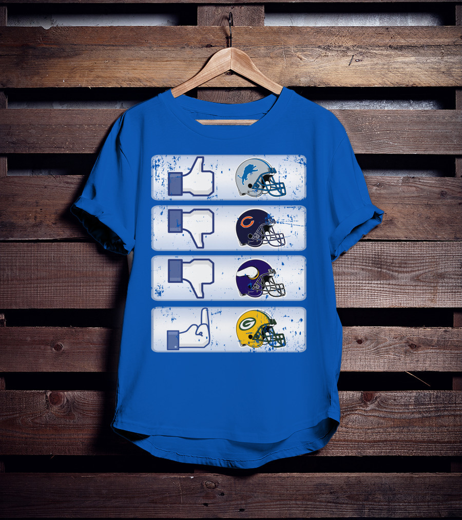 Detroit Lions Thumbs Up Chicago Bears Minnesota Vikings Green Bay Packers Football Helmets Thumbs Down Gesture T-Shirt