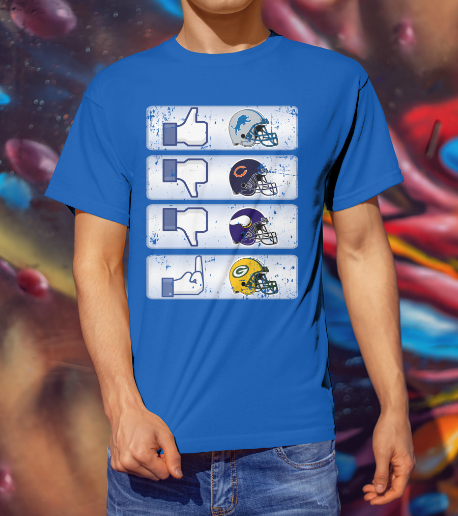 Detroit Lions Thumbs Up Chicago Bears Minnesota Vikings Green Bay Packers Football Helmets Thumbs Down Gesture T-Shirt