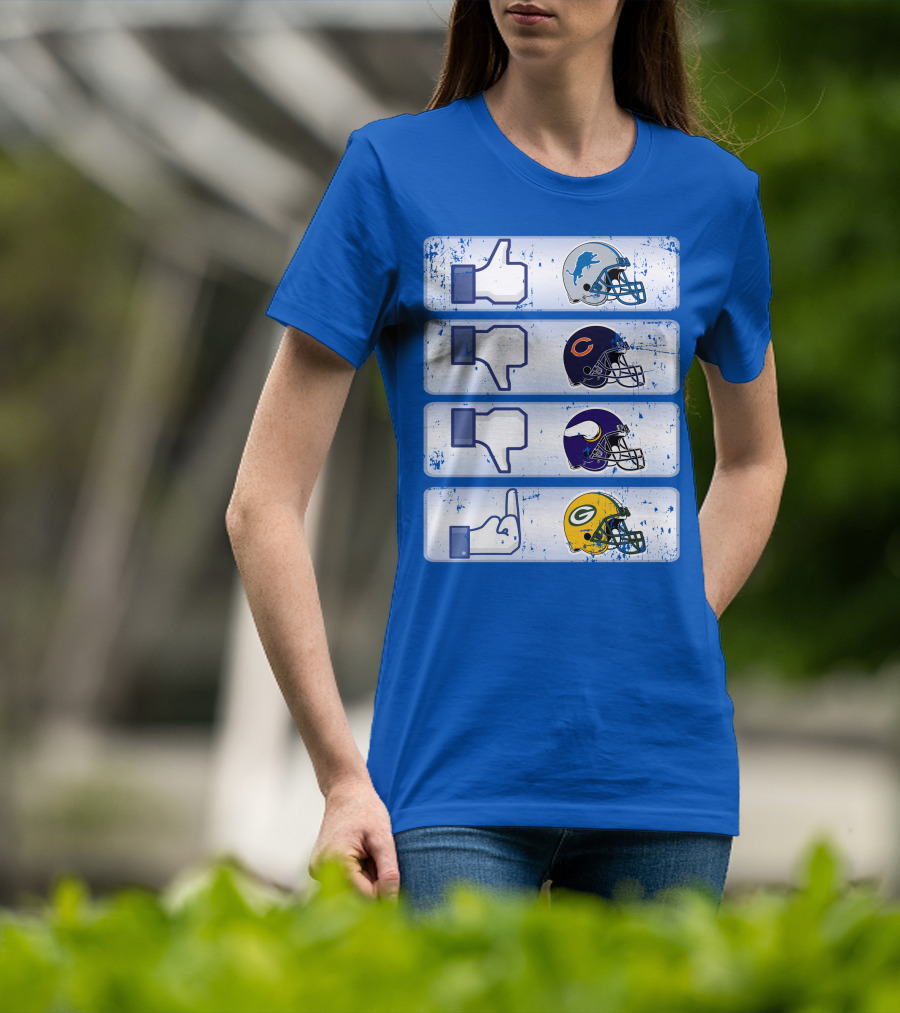 Detroit Lions Thumbs Up Chicago Bears Minnesota Vikings Green Bay Packers Football Helmets Thumbs Down Gesture T-Shirt