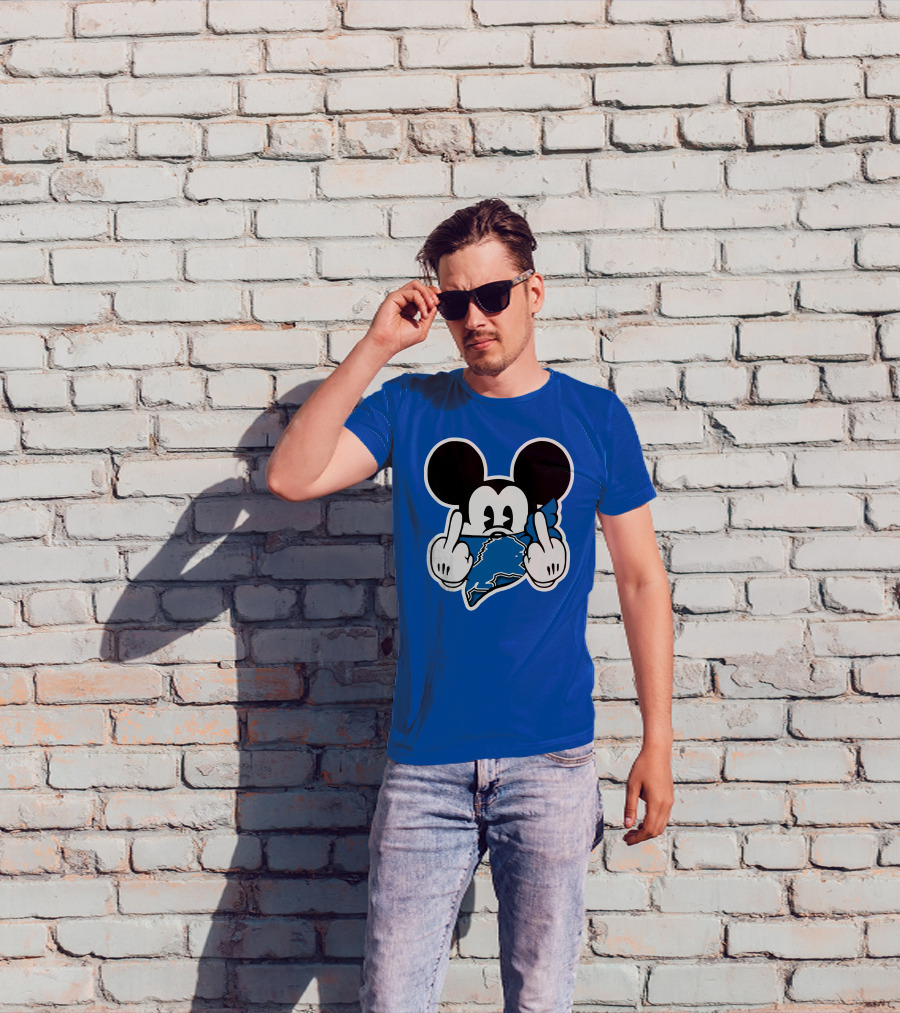 Detroit Lions 53 Mickey Mouse Gesture Blue Bandana T-Shirt