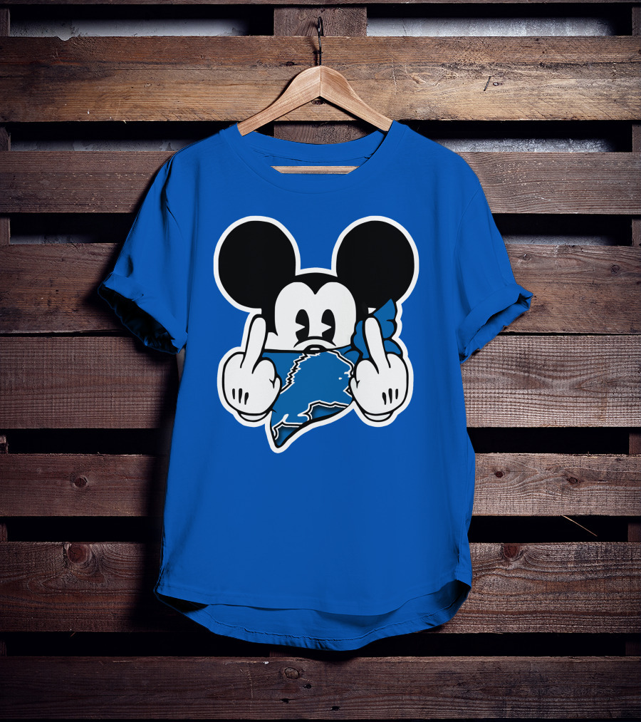 Detroit Lions 53 Mickey Mouse Gesture Blue Bandana T-Shirt