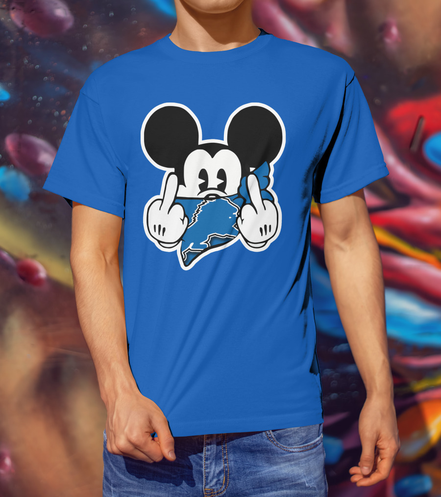Detroit Lions 53 Mickey Mouse Gesture Blue Bandana T-Shirt
