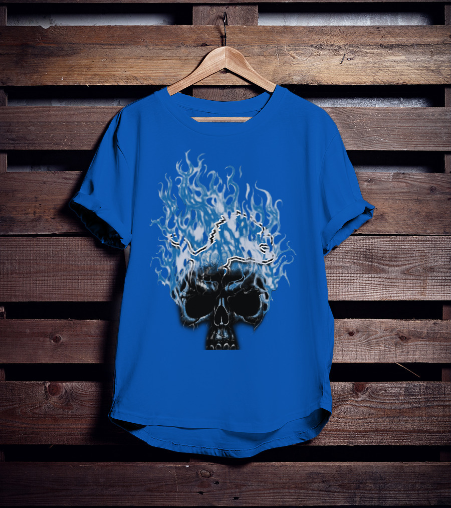 Detroit Lions Flaming Skull T-Shirt