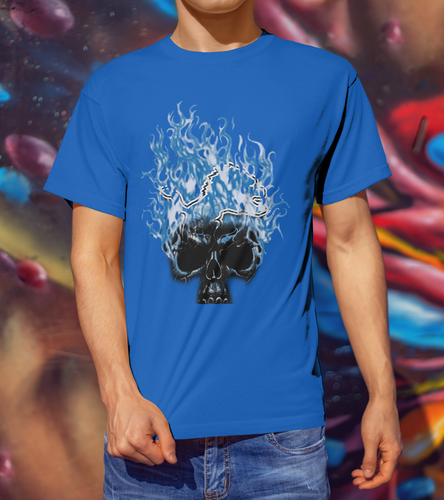 Detroit Lions Flaming Skull T-Shirt